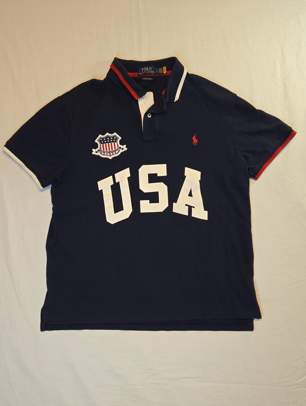 Polo Ralph Lauren USA 1/4 Button Down Polo Shirt Blue, Red & White Vintage Y2K